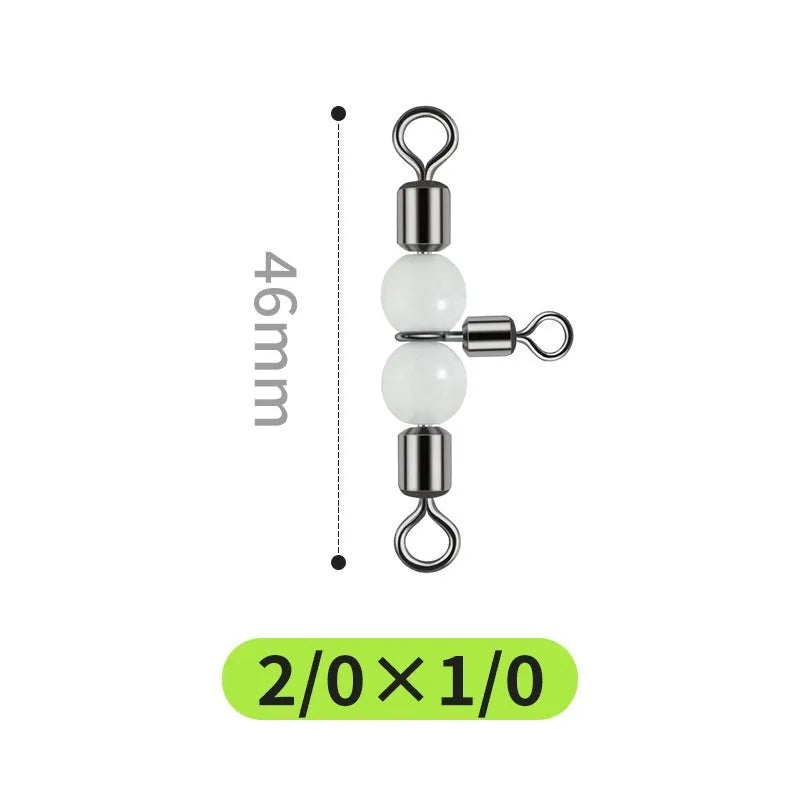 Copper luminous three-fork swivel fishing beads with 8-ring T-type balance fork on a blue background