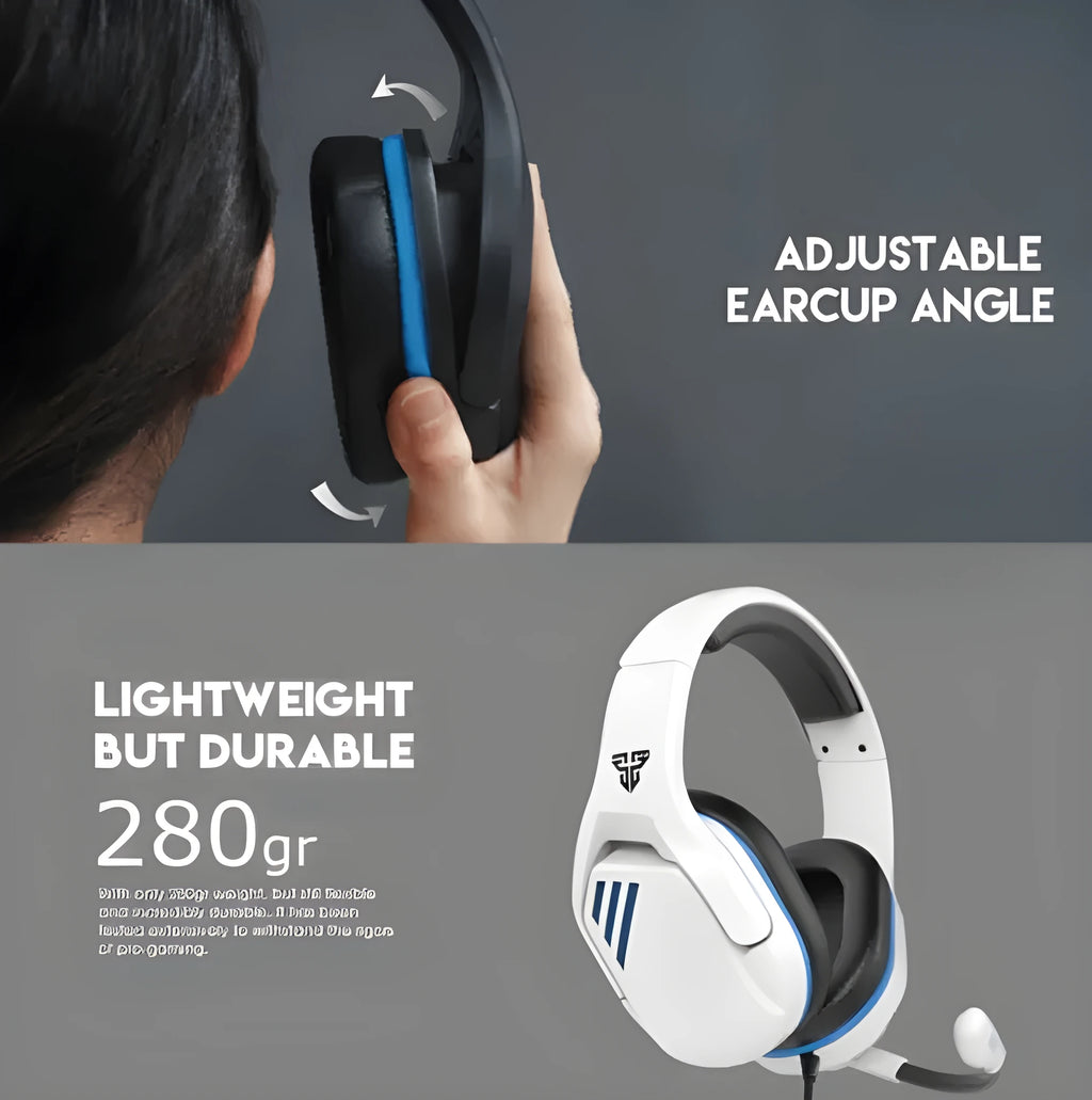 MH86 black and white wired gaming headset with large ear cups and a flexible microphone.
