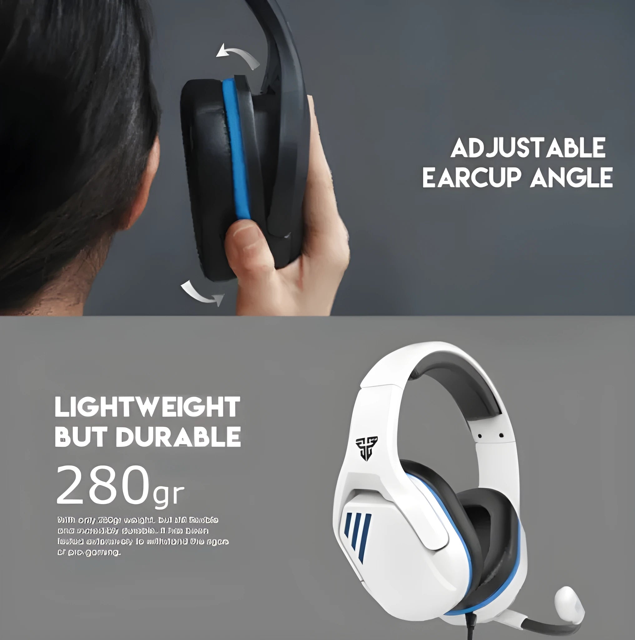 MH86 black and white wired gaming headset with large ear cups and a flexible microphone.