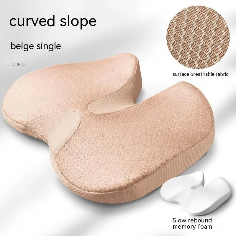 Curved bevel seat cushion with memory foam for tailbone support in multiple colour options