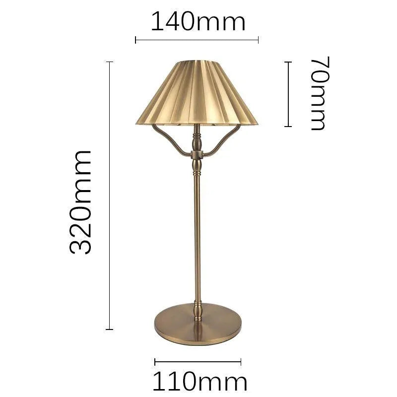 Gold-coloured rechargeable desk lamp with touch control and Type-C charging port.
