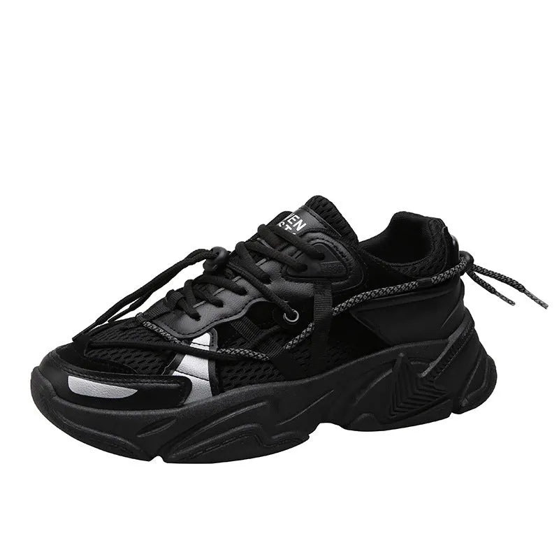 Men's Korean style platform sneakers with lace-up front and height-increasing sole in neutral colours