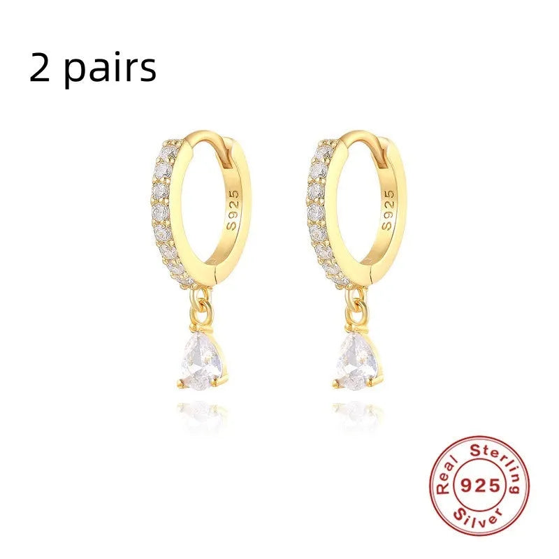 S925 sterling silver geometric water drop earrings with electroplated gold or silver finishes and gemstone options