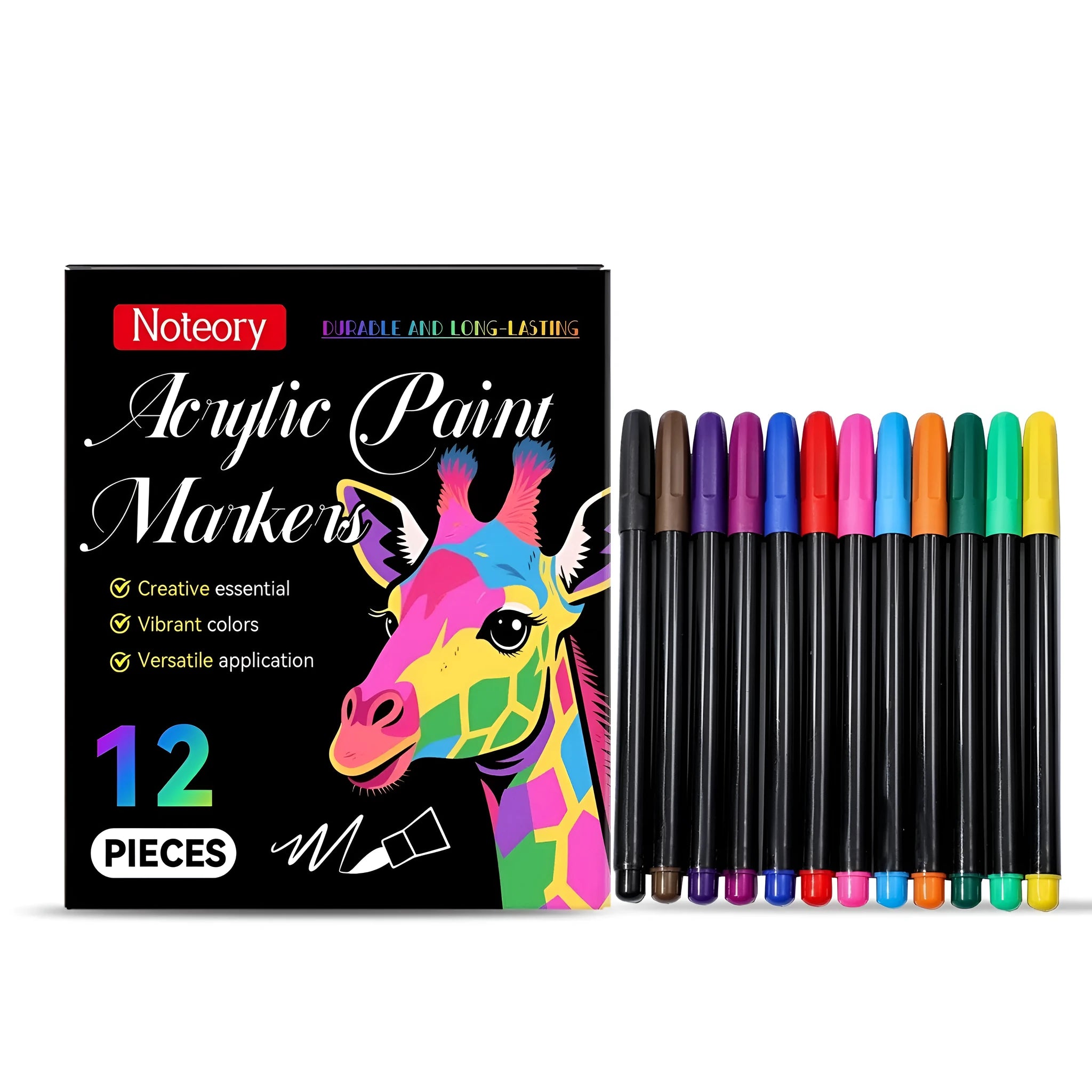 Pack of twelve acrylic paint markers for multi-surface use on glass, wood, metal, fabric and ceramic