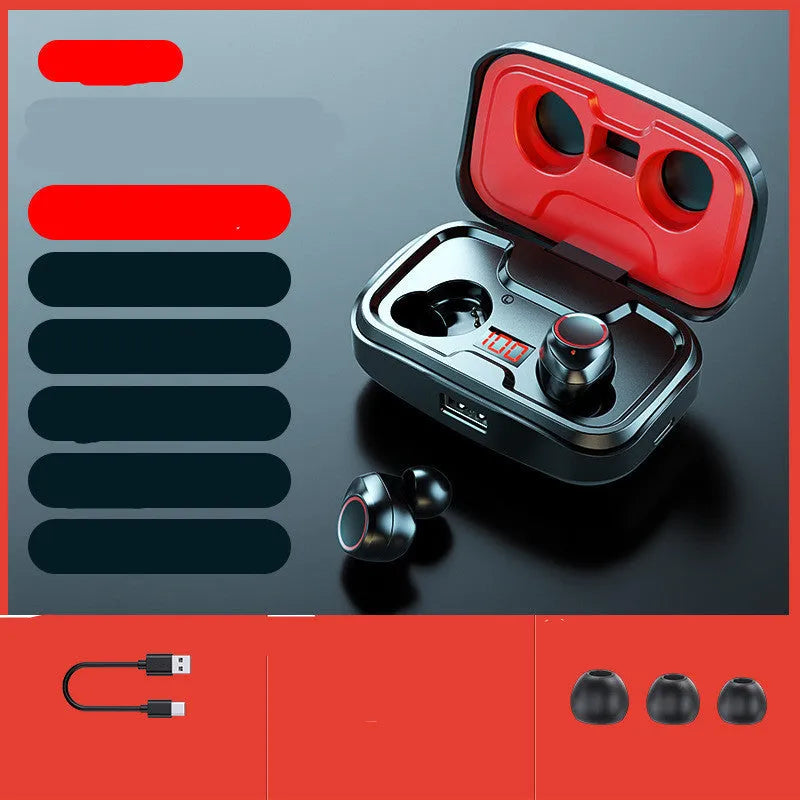 Wireless in-ear headphones with Bluetooth 5.0 in black, blue, and red colour options