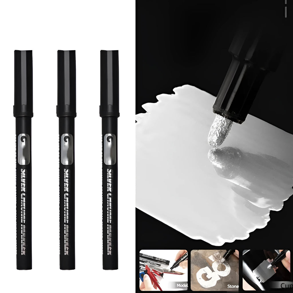 Waterproof mirror marker pen with plastic shell showing 1mm and 2mm tip size options.