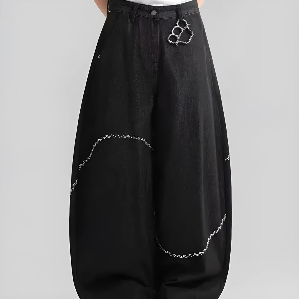 Black straight-leg men's trousers with a mid waist and zip fly, made from micro-elastic denim.