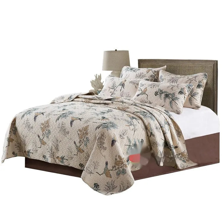 Pure cotton quilt cover set with pillowcases in American style floral pattern