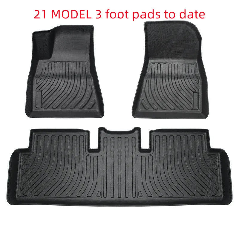 Rubber Tesla car floor mats with TPE footrests for Model 3, Y, S, and X vehicles
