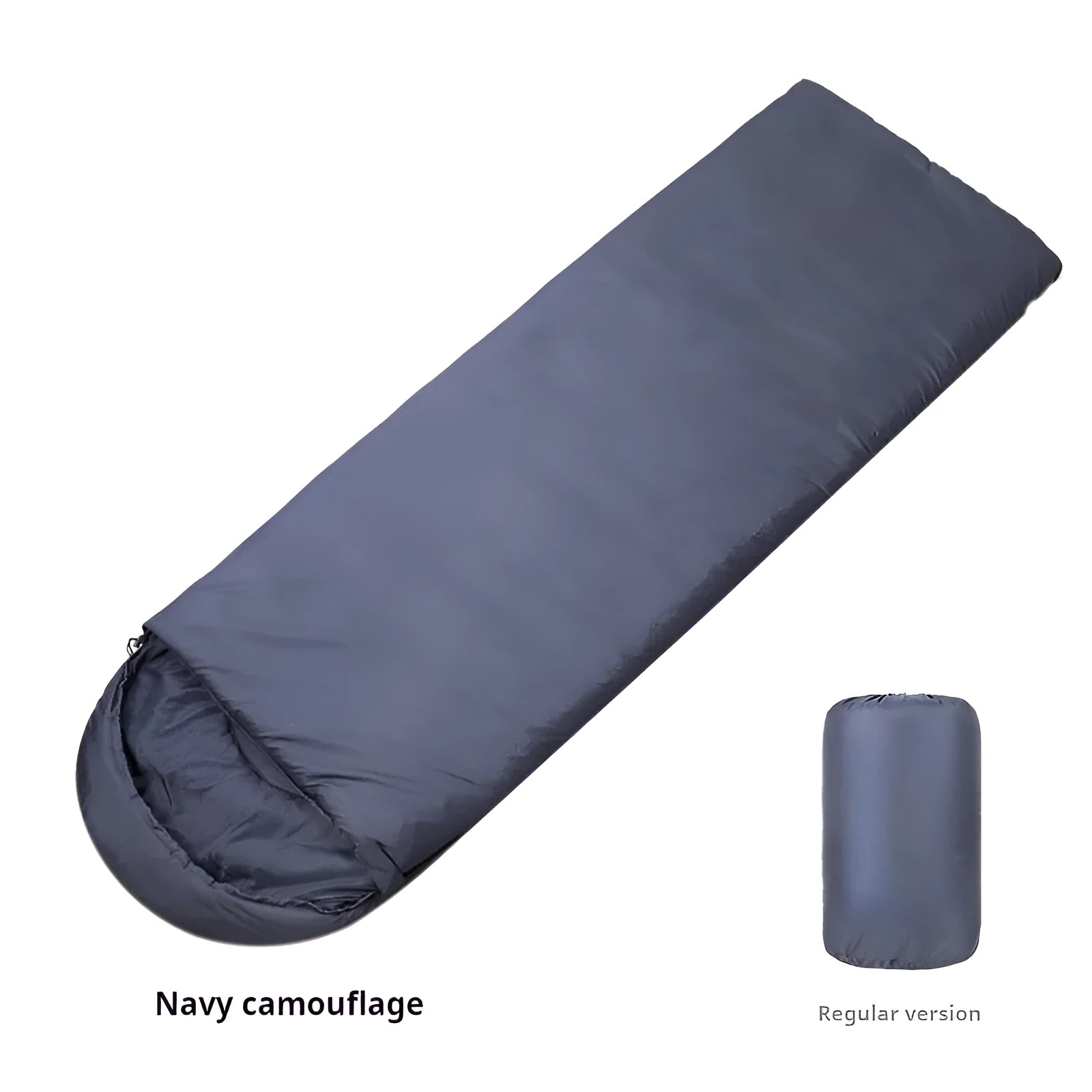Navy blue envelope-style adult sleeping bag for winter camping with hollow cotton insulation