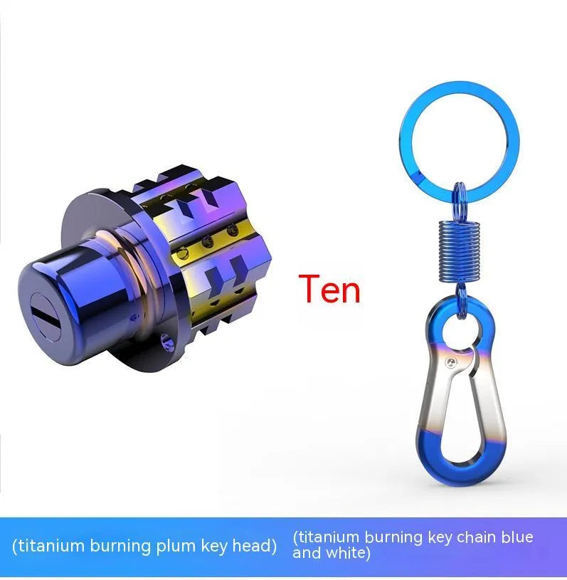 Motorcycle key modification accessories showing hexagonal, pentagram and plum blossom designs in blue and white