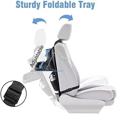 Black oxford cloth car seat back storage organiser with hanging straps, 42x30cm size
