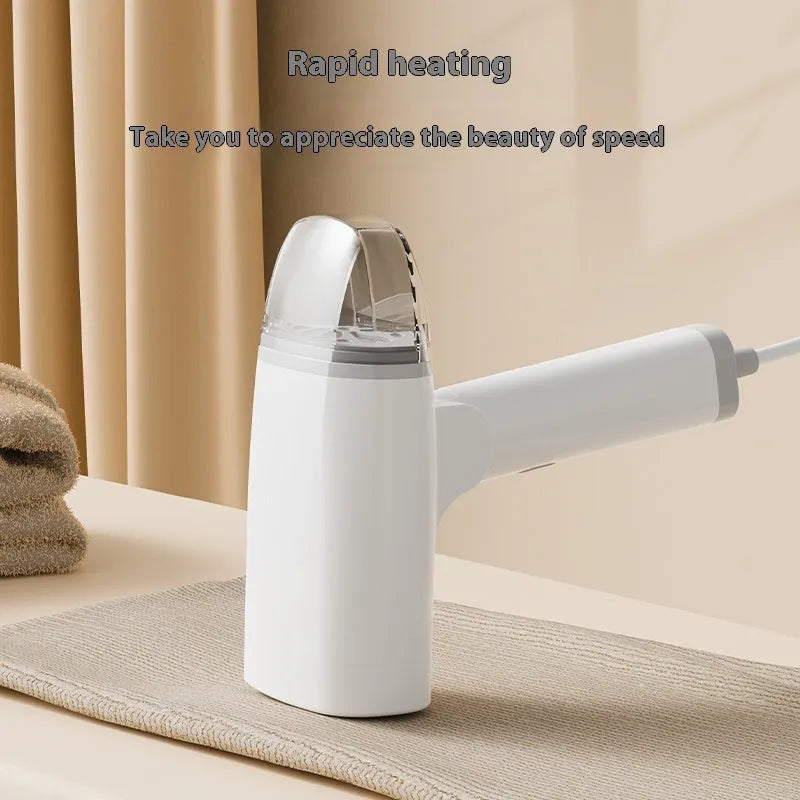 Handheld garment steamer in blue or white with 1300W power and compact design
