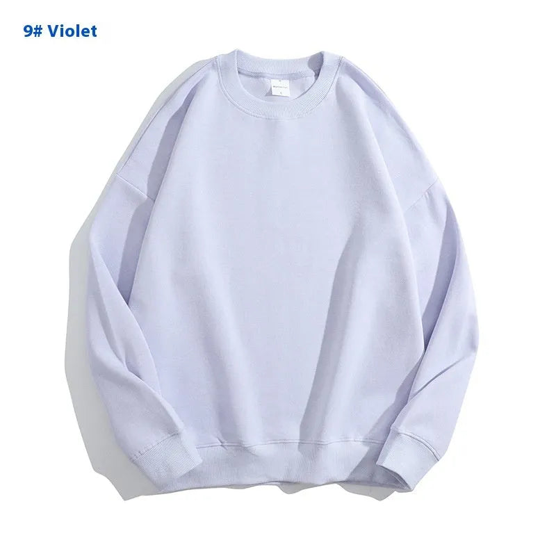 Cotton solid color round neck off shoulder sweater in loose pullover style with long sleeves available in various colours