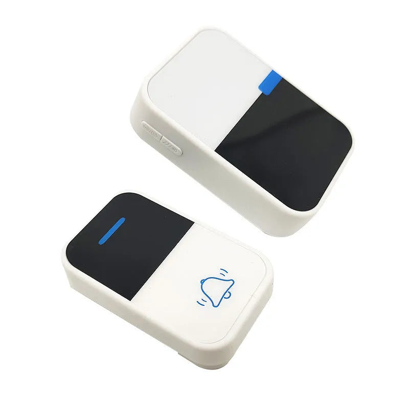 White plastic wireless doorbell system with receiver and transmitter components for long-distance home use
