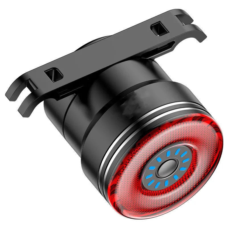 Black aluminium alloy USB charging bicycle taillight with brake sensing technology
