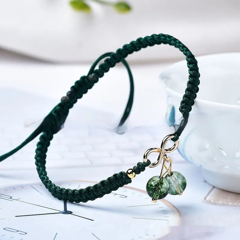 Natural strawberry quartz bracelet for women with cherry fruit charm and crystal beads