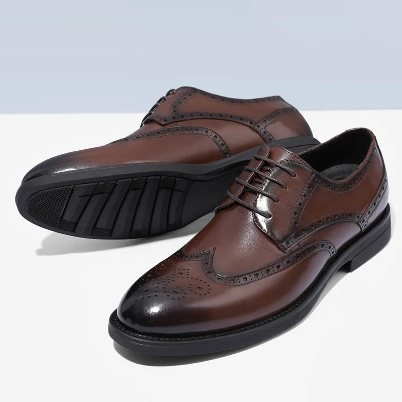Men's black and brown brogue business shoes with PU leather upper