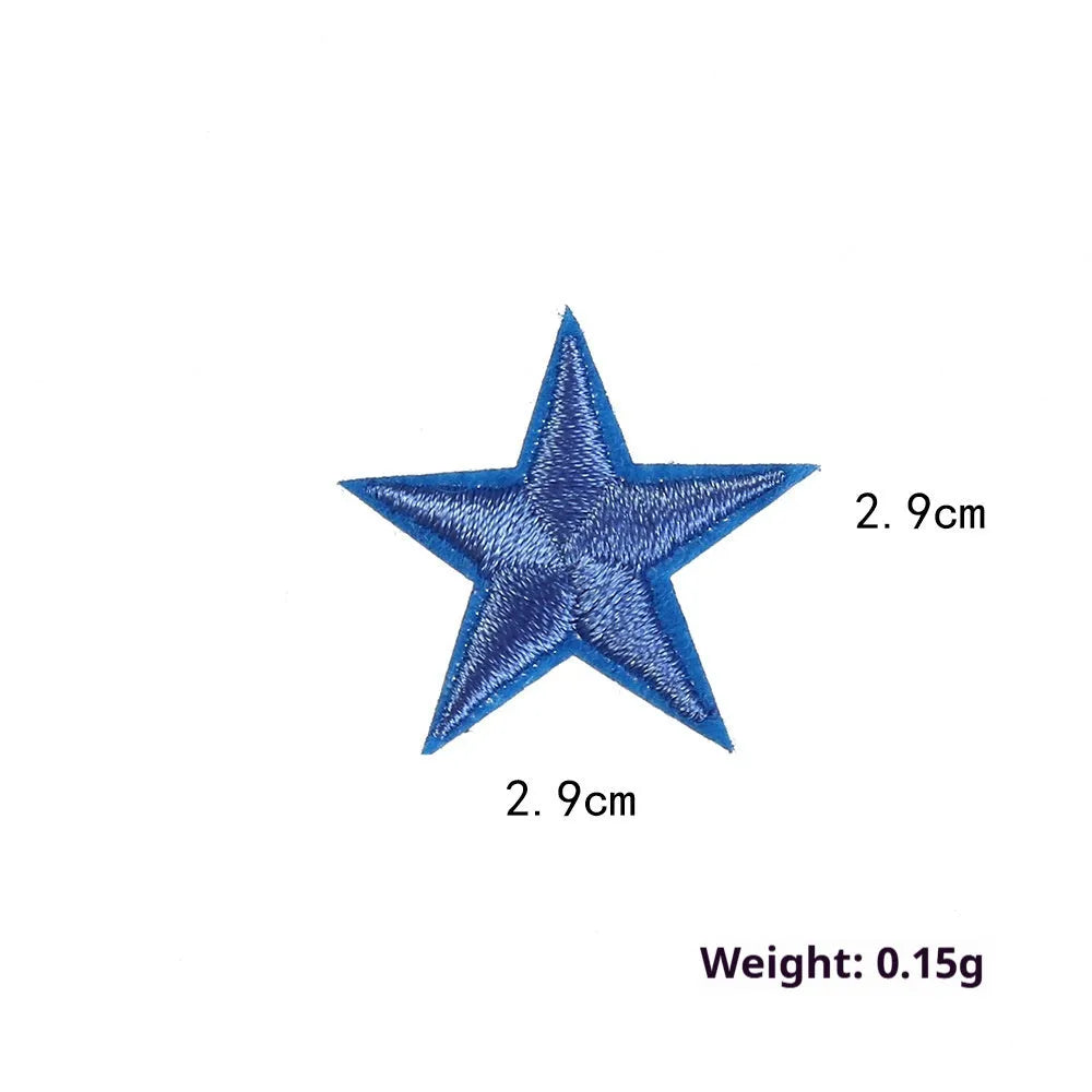Colourful handmade embroidered five-pointed star cloth stickers for DIY decoration on fabric.