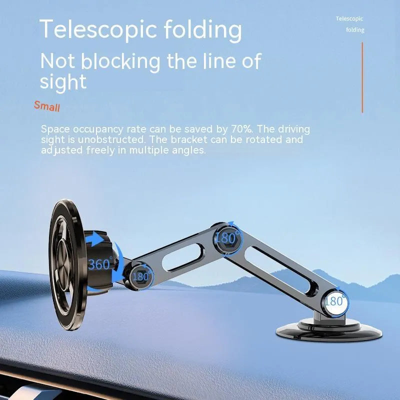 All-metal magnetic car phone holder in black, silver, gold, and rose gold colours with spare rings and adhesives