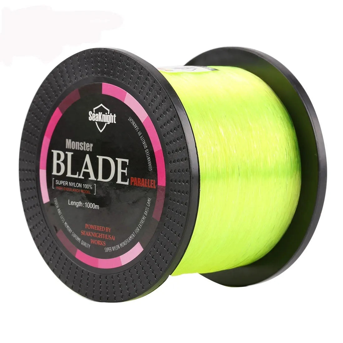 Seaknight1000 M spool of nylon monofilament fishing line in white, green, blue, yellow, or black.