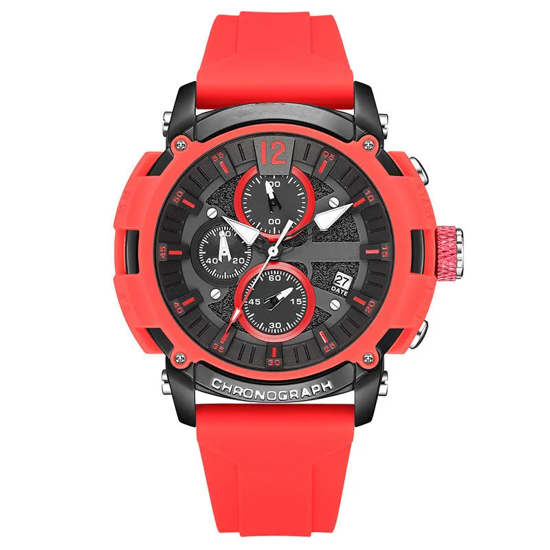 Men's multi-function waterproof watch with 51mm case, night light display and calendar function