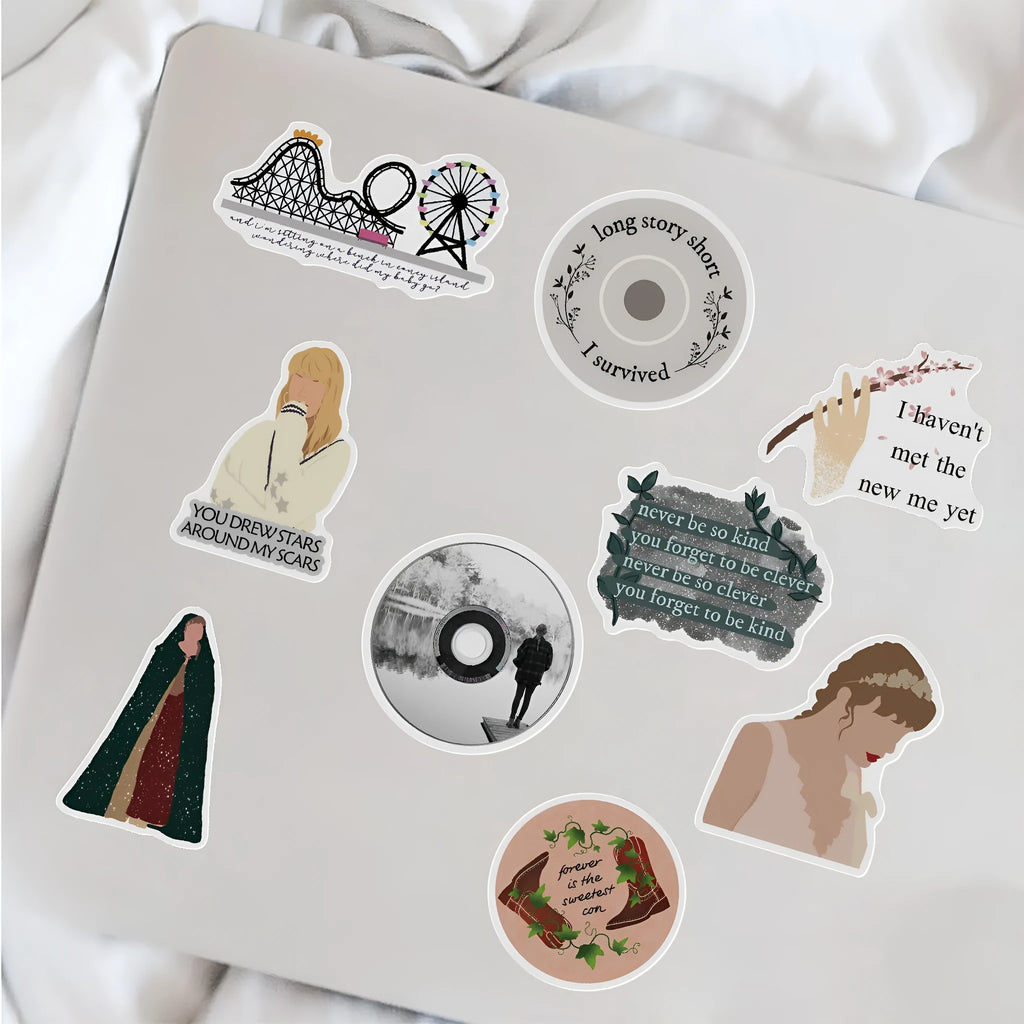 50 waterproof adhesive luggage stickers with cartoon and graffiti designs measuring 4-6cm