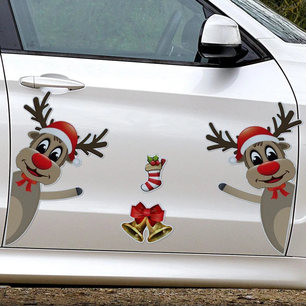 Christmas elk cartoon bumper stickers with magnetic reflective backing