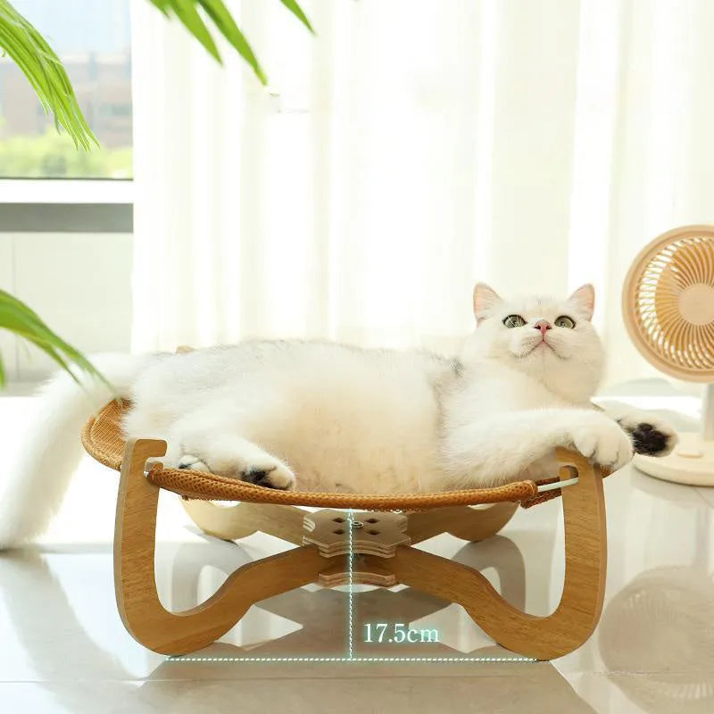 Brown woven rattan pet hammock bed measuring 46cm square with elevated design for cats and dogs