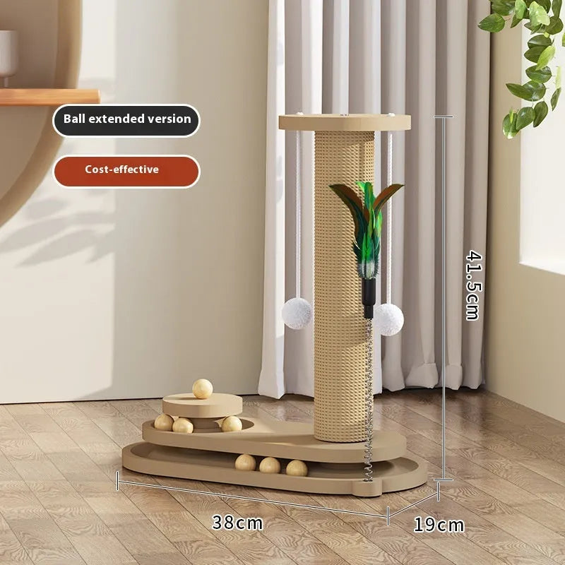 Solid wood cat turntable scratching post with oval mushroom design and natural finish for indoor climbing