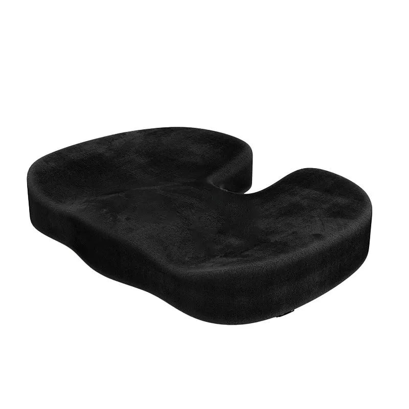 Black flannel memory foam office seat cushion with U-shaped design for adult use