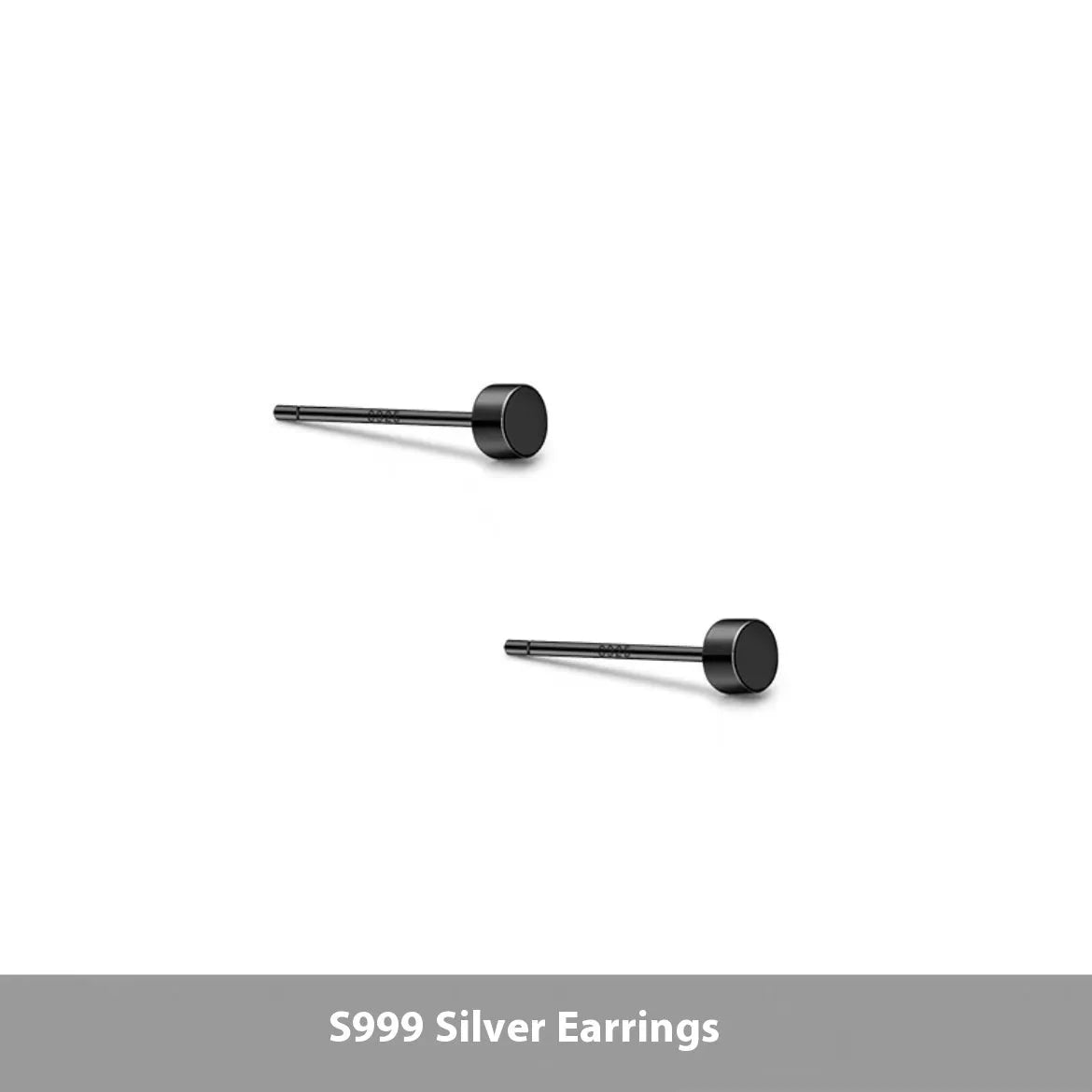 Sterling silver S999 flat ear bone studs in round geometry shape showing silver and black colour options
