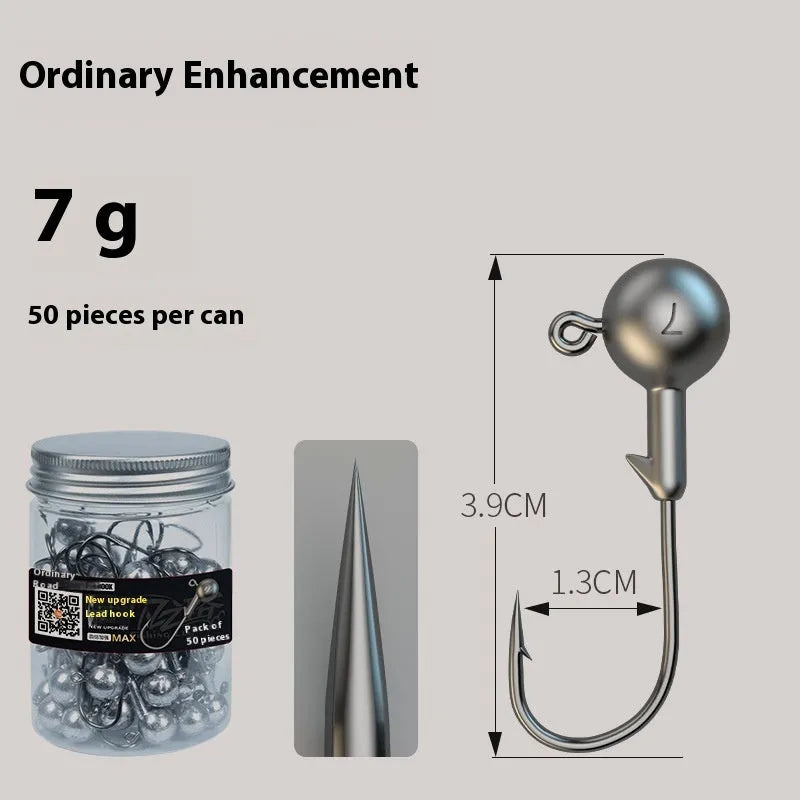 Set of 50 enhanced jig hooks with 4 times strengthened construction including blood trough designs