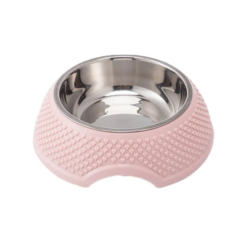 Blue stainless steel pet bowl with rubber non-slip base for cats and dogs