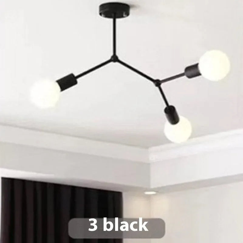 Nordic style iron chandelier ceiling lamp with multiple heads for bedroom or living room