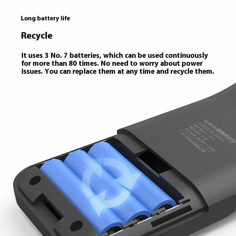 Black portable household alcohol breath tester with LCD screen on a dark background.