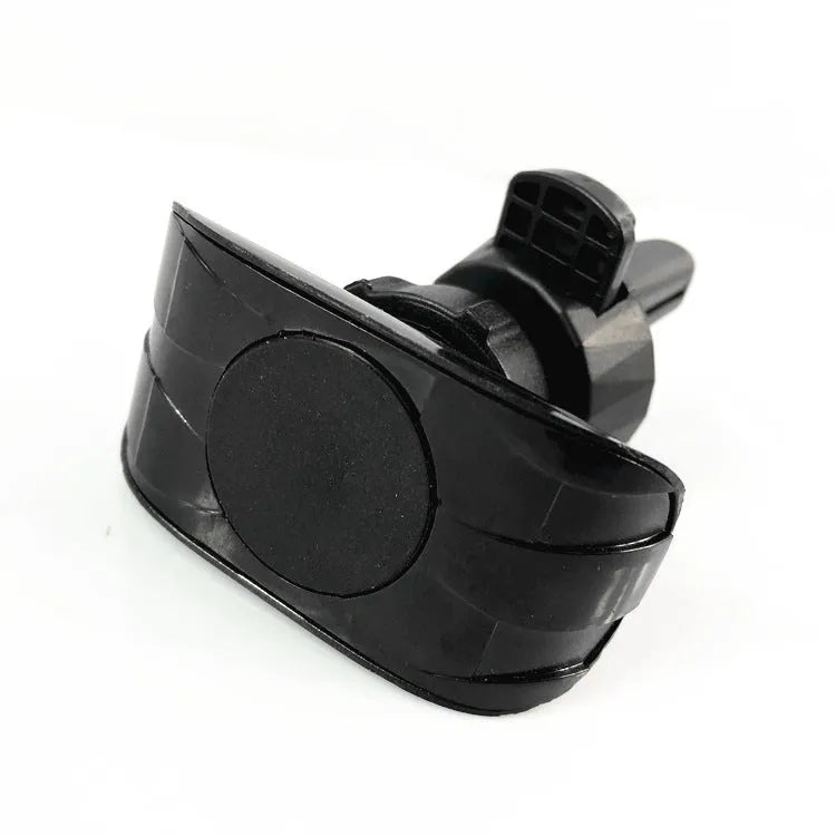 Black universal car phone holder attached to a car air vent.