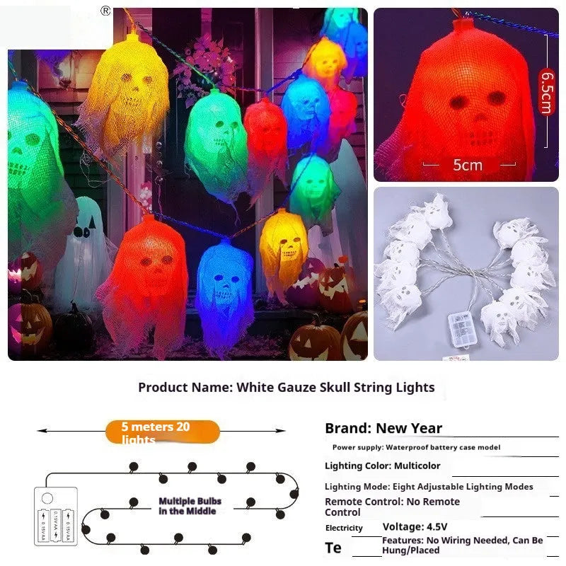 Halloween battery-powered LED coloured string lights for indoor wall decoration showing colour and warm white options