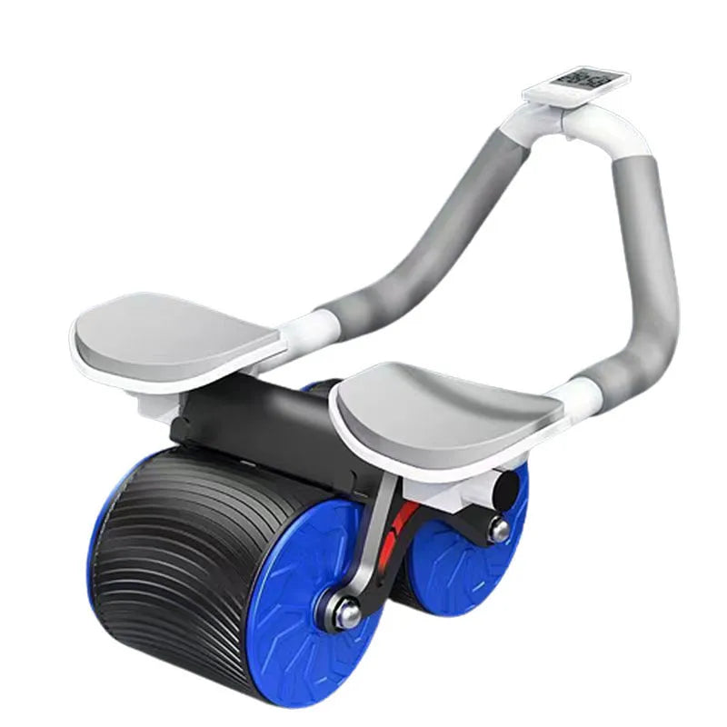 Automatic rebound abdominal exercise wheel with 10cm wide wheel and included lock edge yoga mat for core workouts