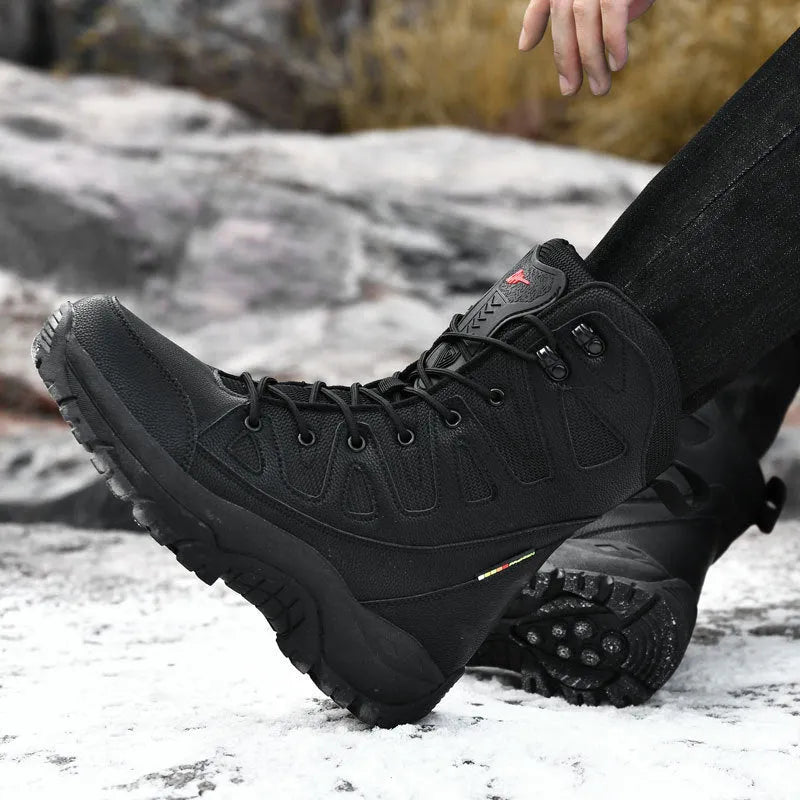 Men's hi-top hiking shoes in cowhide leather available black brown beige