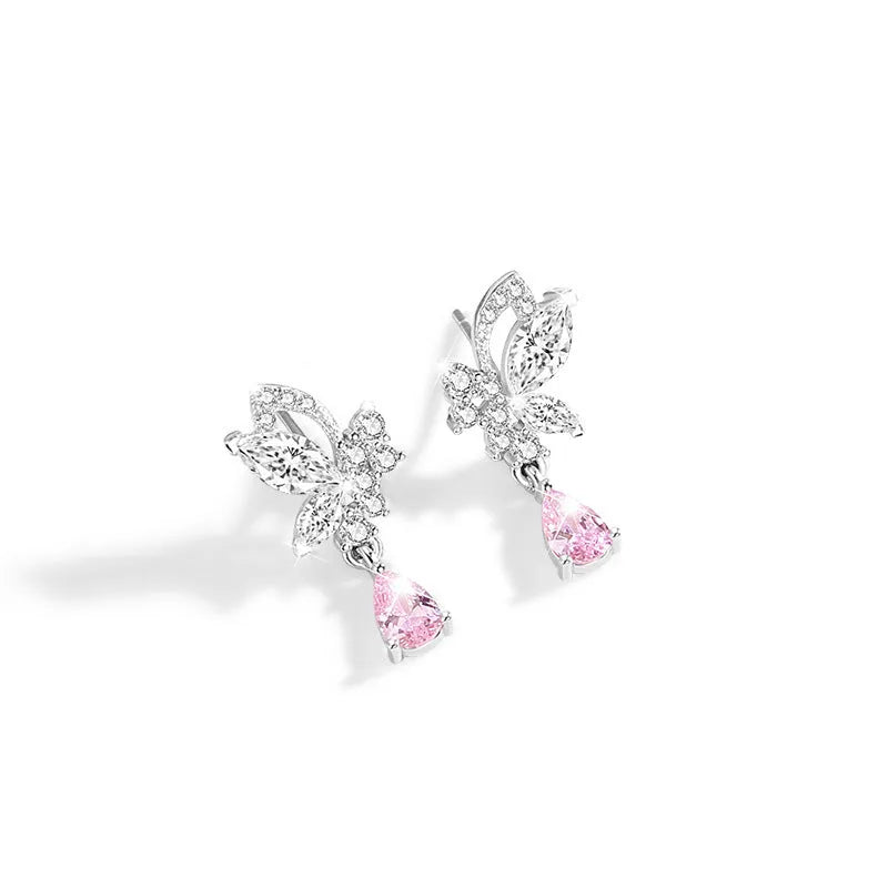 Butterfly design silver stud earrings with colour accents on 925 sterling silver posts