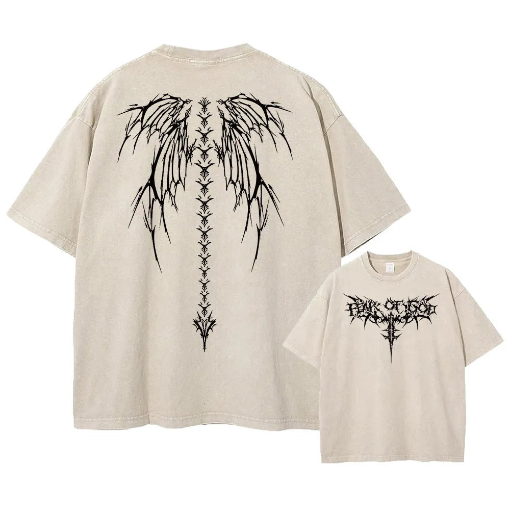 Men's oversized loose fit cotton t-shirt in a solid colour on a hanger, showing drop-shoulder short sleeves.