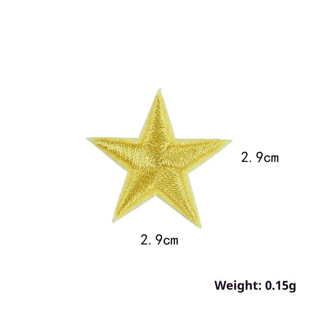Colourful handmade embroidered five-pointed star cloth stickers for DIY decoration on fabric.