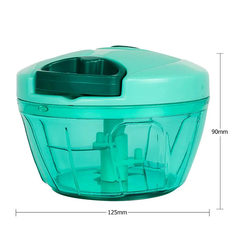 Green manual kitchen chopper with three stainless steel blades and 500ml container