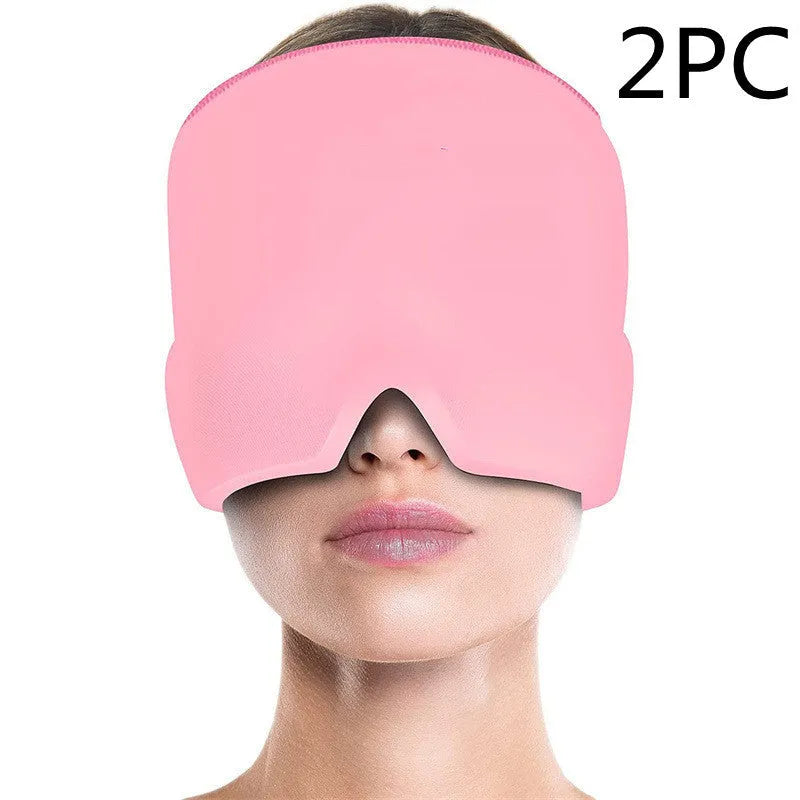 Black elastic gel eye mask with adjustable head strap for cold compress headache relief