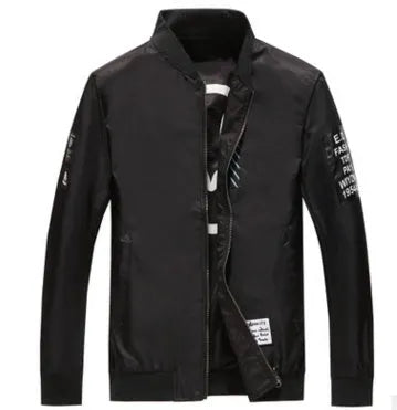Men's reversible flight jacket in black, blue, or green colours with thin stripe pattern and zipper closure