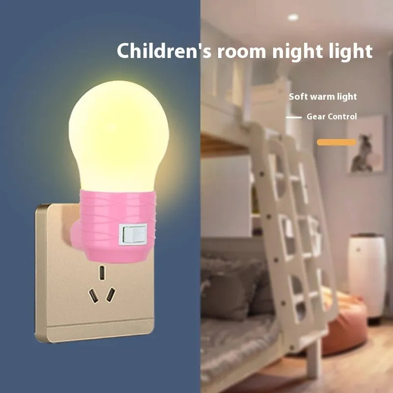 Plug-in bedside baby night feeding lamp in round modern design with white plastic shell