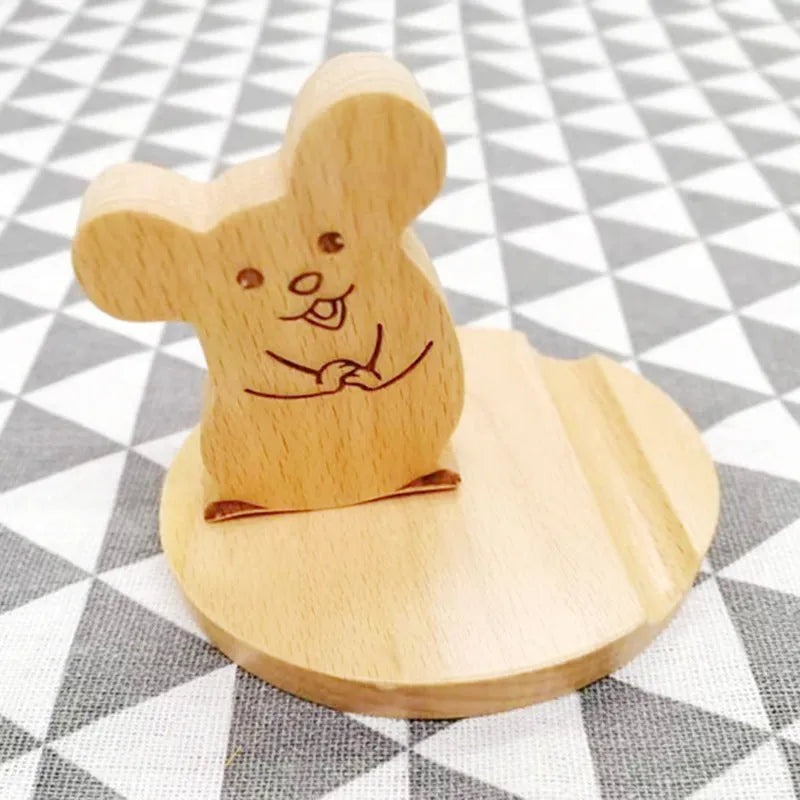 Solid beech wood mobile phone holder with detailed resin animal carving in choice of 22 animal styles