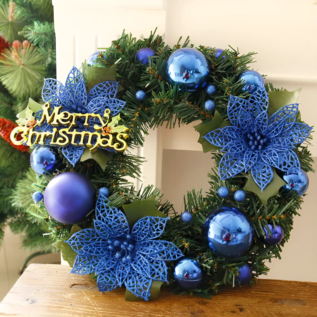 30cm plastic Christmas wreath in multiple colours including red gold blue pink purple silver