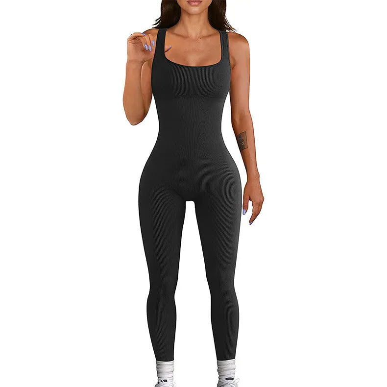 Women's spandex suspender tank top tights with long sleeves and button details